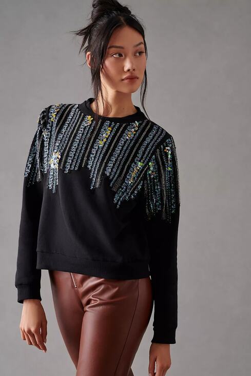 Anthropologie Tops - New Anthropologie Let Me Be Disco Sequin Sweatshirt $168 Small Black